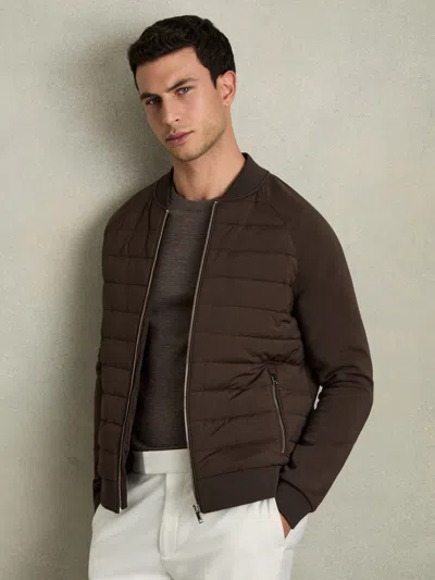 Reiss Dark Chocolate Hybrid Quilt Raglan-sleeve Bomber Jacket