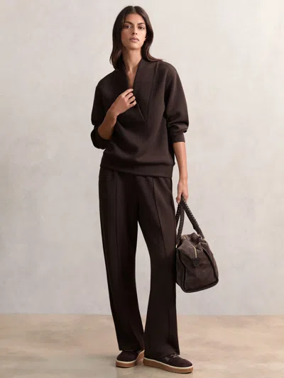 Reiss Dark Chocolate Interlock Shawl-neck Sweatshirt With Modal In Brown