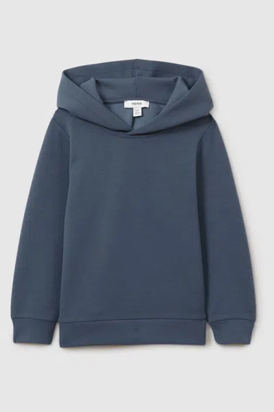 Reiss Dark Diesel Blue Fabien Senior Interlock Jersey Hoodie
