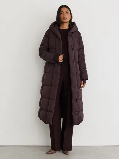 Reiss Dark Grape Larissa Belted Longline Hooded Puffer Coat