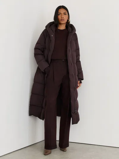 Reiss Dark Grape Larissa Petite Belted Longline Hooded Puffer Coat In Brown