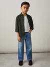 Reiss Kids'  Dark Green Ruban 3-9 Yrs Linen Cutaway Collar Shirt