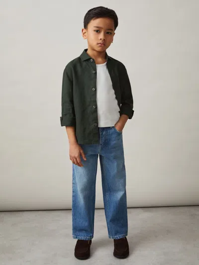 Reiss Kids' Dark Green 3-9 Yrs Linen Cutaway Collar Shirt