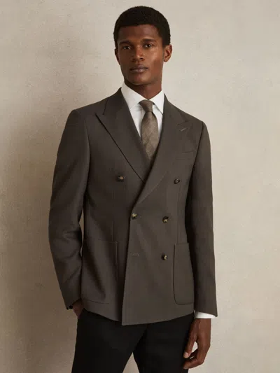 Reiss Dark Green Forest Slim Fit Double Breasted Suit Blazer