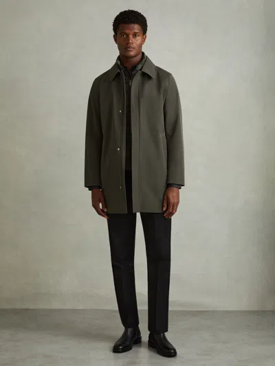 Reiss Dark Green Hybrid Removable Funnel Neck Overcoat In Black