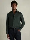 Reiss Dark Green Linen Striped Cutaway-collar Shirt