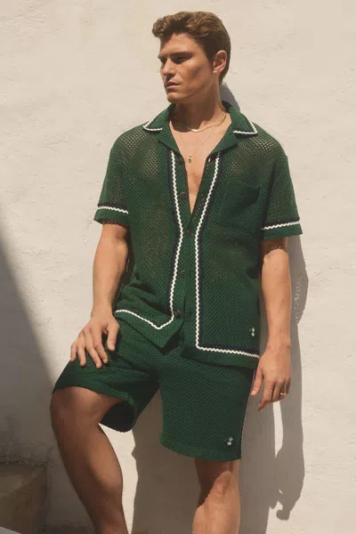 Reiss Dark Green Palmo Ché Crochet Contrast Trim Drawstring Shorts