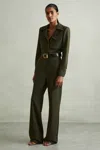 Reiss Dark Green Petite Belted Utility Jumpsuit