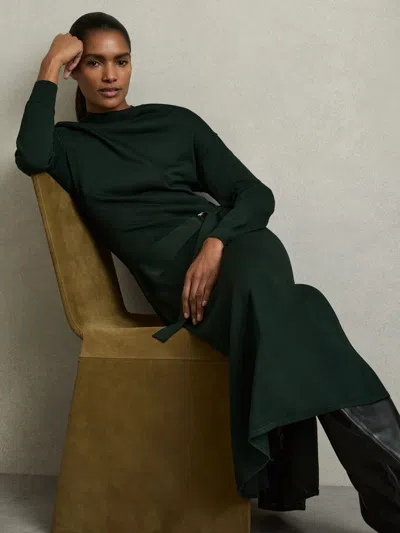 Reiss Dark Green Petite Compact-knit Belted Midi Dress