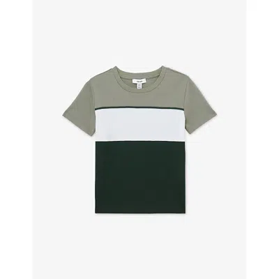 Reiss Kids' Cole Colour-blocked Cotton T-shirt 3-9 In Green