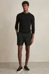 Reiss Dark Green Textured Drawstring Shorts