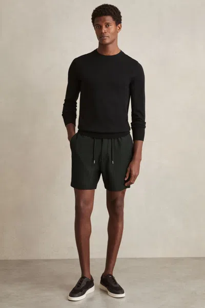 Reiss Dark Green Textured Drawstring Shorts
