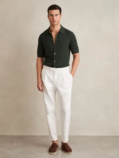 Reiss Dark Green Thames Textured Knit Button-through Shirt In Black
