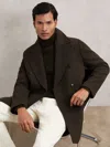 Reiss Dark Green Wool-blend Double-breasted Pea Coat In Brown