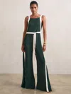 Reiss Dark Green/cream Colourblock Wide Leg Belted Jumpsuit In Black