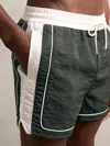 Reiss Dark Green/white Cano Colour-block Piped-trim Swim Shorts In Green