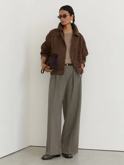 Reiss Dark Grey Katya Pleated Wide-leg Trousers In Gray