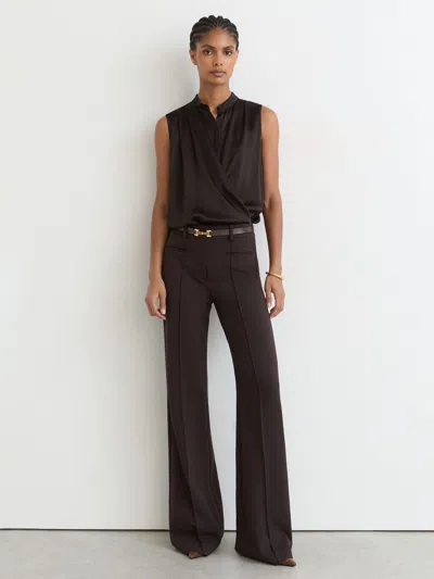 Reiss Dark Grey Silk Draped Sleeveless Top In Brown
