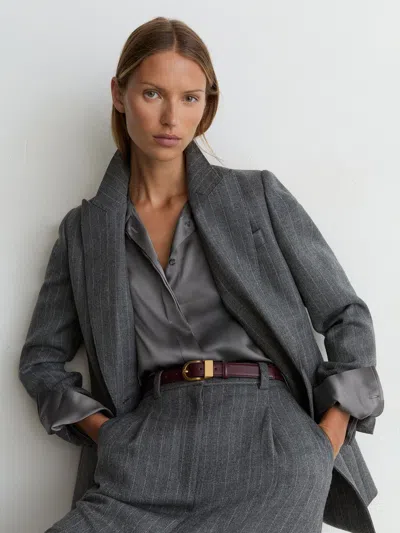 Reiss Dark Grey Silk-satin Concealed-placket Shirt