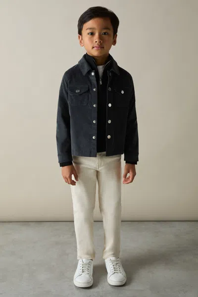 Reiss Dark Grey Vendetta Velvet Press-stud Overshirt