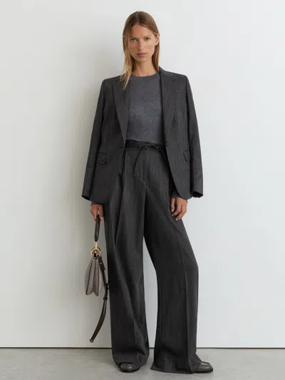 Reiss Dark Grey Wool-blend Wide-leg Drawstring Trousers In Brown