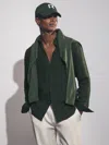 Reiss Dark Hunting Green Linen Striped Cutaway-collar Shirt In Green