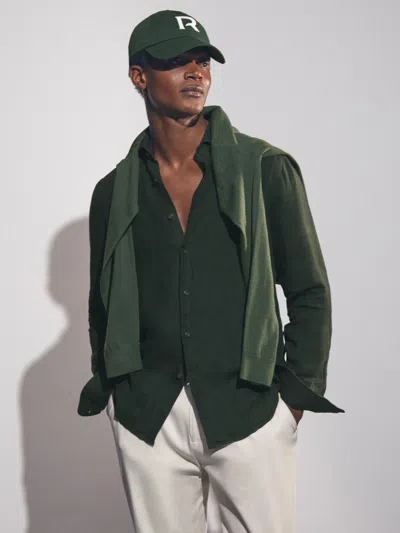 REISS REISS DARK HUNTING GREEN RUBAN LINEN BUTTON-THROUGH SHIRT