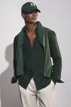 Reiss Dark Hunting Green Linen Striped Cutaway-collar Shirt