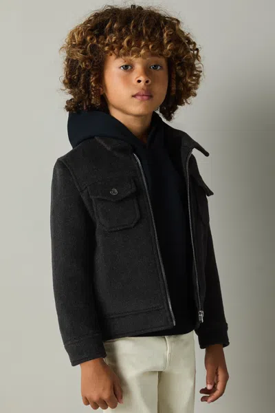 Reiss Dark Indigo Melange Peridoe Wool-blend Melton Trucker Jacket