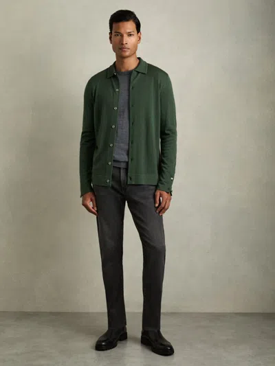 Reiss Dark Kale Green Forbes Merino Wool Button-through Cardigan