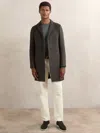 Reiss Dark Khaki Green Wool-blend Single-breasted Overcoat