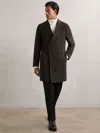 Reiss Dark Khaki Green Wool-blend Double-breasted Overcoat
