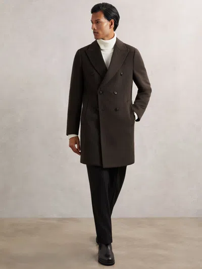 Reiss Dark Khaki Green Wool-blend Double-breasted Overcoat