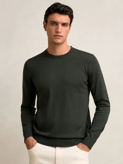 REISS DARK MILITARY GREEN MERINO WOOL CREW-NECK JUMPER