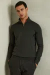 Reiss Dark Military Green Merino Wool Half-zip Funnel Neck Jumper