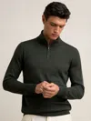 Reiss Dark Military Green Merino Wool Half-zip Jumper