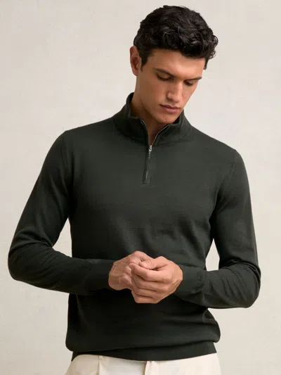 Reiss Dark Military Green Merino Wool Half-zip Jumper