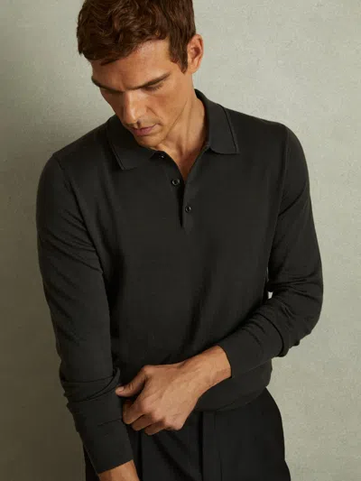 Reiss Dark Military Green Merino Wool Polo Shirt