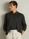Reiss Dark Military Green Merino Wool Zip-through Funnel-neck Cardigan In Black
