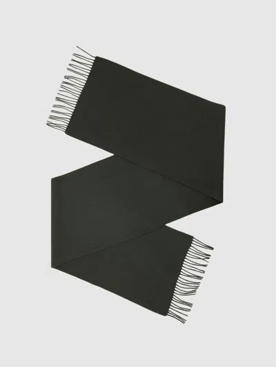 Reiss Dark Military Green Wool-cashmere Script-logo Scarf