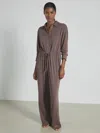 Reiss Dark Mink Thermal Jersey Drawstring Jumpsuit In Brown