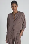 Reiss Dark Mink Thermal Jersey Grandad-collar Shirt In Dark Mink
