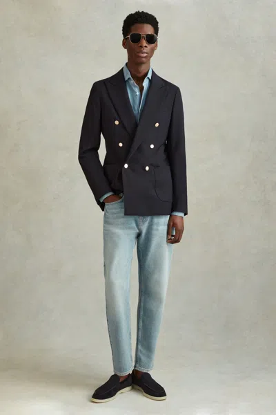 Reiss Dark Navy Slim Fit Wool Double Breasted Blazer