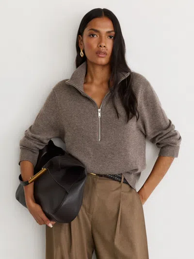 Reiss Dark Neutral Saffron Wool-cashmere Half-zip Jumper In Brown