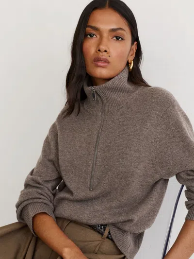 Reiss Dark Neutral Saffron Wool-cashmere Half-zip Jumper In Brown