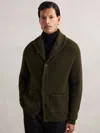 Reiss Mens Dark Olive Green Cannon Shawl-collar Knitted Cardigan Xl In Green