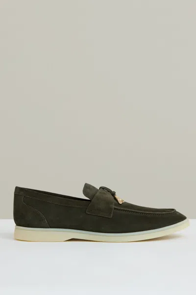 Reiss Dark Olive Green Suede Slip On Tassel Loafers