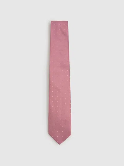 Reiss Dark Pink Silk Polka Dot Tie