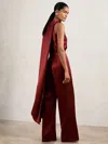 Reiss Dark Red Petite Satin Cape-sash Jumpsuit In Red