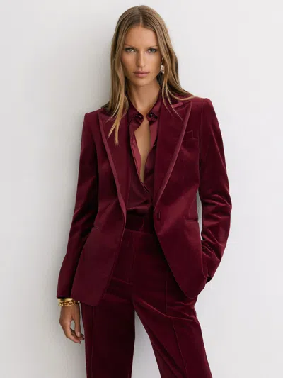 Reiss Dark Red Petite Velvet Satin-trim Single-breasted Suit Blazer In Burgundy